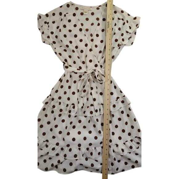 Monteau Women's Surplice Neck Polka Dot Flounce Dress with Tie Front Size XS - Picture 5 of 9